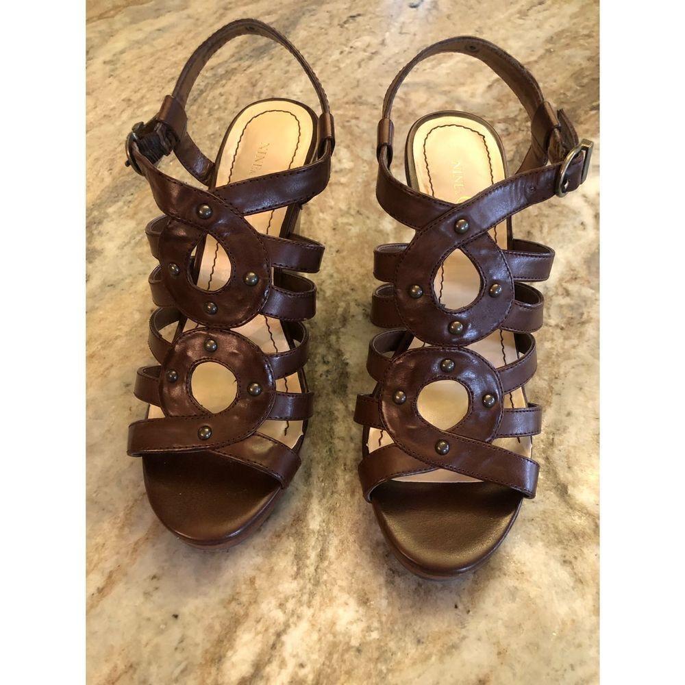 Nine & Co brown strappy wedge sandal